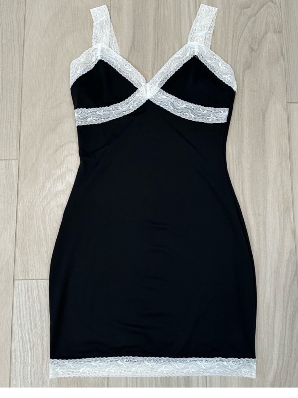 Tiger Mist Black Dress with White Lace Trim